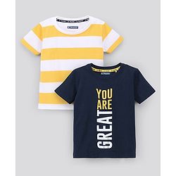Pine Kids Biowash Half Sleeves Tees Pack of 2 - Yellow Navy Blue