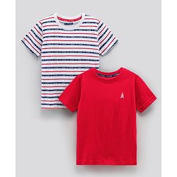 Pine Kids Biowash Half Sleeves Tees Pack of 2 - Red Light Grey