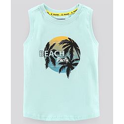Pine Kids Sleeveless Cotton Biowash T-shirt Beach Party Print - Blue