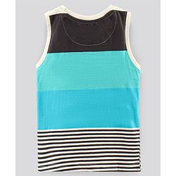 Pine Kids Sleeveless Biowashed T-Shirt Text & Stripes Print - Blue Black