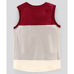 Pine Kids Sleeveless Cotton Biowash T-shirt Text Print - Maroon Grey