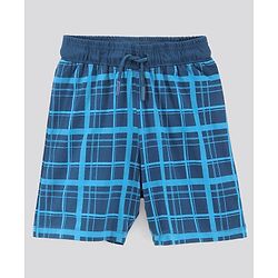 Pine Kids Biowash Half Sleeves Tee & Checked Shorts Nightwear Set - Grey Blue