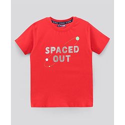 Pine Kids Biowashed Half Sleeves Night Suit Text Print - Red