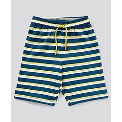Pine Kids Biowash Half Sleeves Tee & Shorts Nightwear Set Snooze & Stripes Print - Lemon Yellow Blue