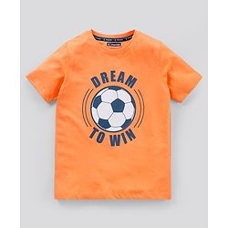 Pine Kids Biowash Half Sleeves Tee & Shorts Nightwear Set Football & Checks Print - Orange Blue
