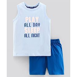 Pine Kids Biowash Sleeveless Tee & Shorts Text Print - Blue