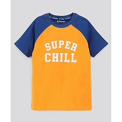 Pine Kids Biowash Half Sleeves Tee & Shorts Nightwear Text Print - Orange Blue
