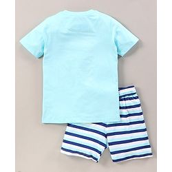 Pine Kids Biowashed Half Sleeves Night Suit Fox Print - Aqua & Navy Blue