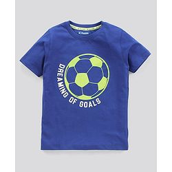 Pine Kids Biowashed Half Sleeves Night Suit Text & Football Print - Royal Blue Green