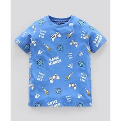 Pine Kids Biowash Half Sleeves Night Suit Game Winner Print - Light Blue