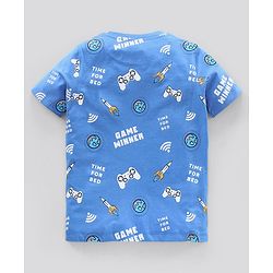 Pine Kids Biowash Half Sleeves Night Suit Game Winner Print - Light Blue