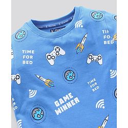 Pine Kids Biowash Half Sleeves Night Suit Game Winner Print - Light Blue