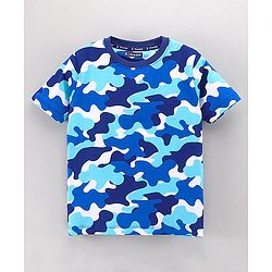 Pine Kids Half Sleeves Biowashed Night Suit Camo Print - Blue