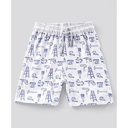 Pine Kids Half Sleeves Biowash T-Shirt & Shorts Nightwear Set Multi Print - Blue White