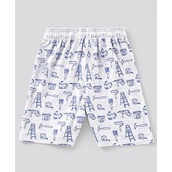 Pine Kids Half Sleeves Biowash T-Shirt & Shorts Nightwear Set Multi Print - Blue White
