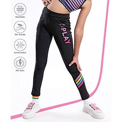 Pine Active Full Length Text Printed Leggings -  Black