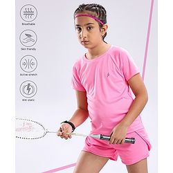 Pine Active Lycra T-shirt and Shorts Set HD Print - Pink