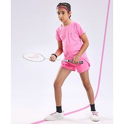 Pine Active Lycra T-shirt and Shorts Set HD Print - Pink
