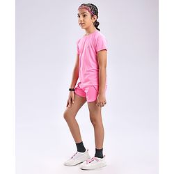 Pine Active Lycra T-shirt and Shorts Set HD Print - Pink