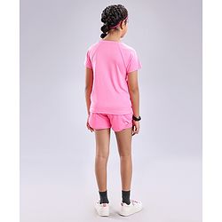 Pine Active Lycra T-shirt and Shorts Set HD Print - Pink