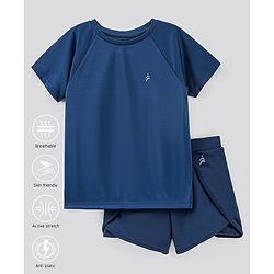 Pine Active Lycra T-shirt and Shorts Set HD Print - Blue