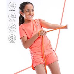Pine Active Half Sleeves Lycra Top with HD Print and Short Set - Light Orange