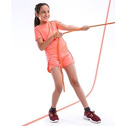 Pine Active Half Sleeves Lycra Top with HD Print and Short Set - Light Orange