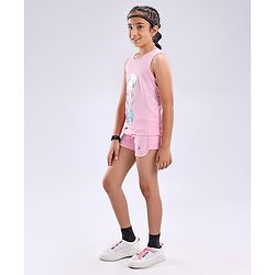 Pine Active Poly Lycra Knit Athleisure Sleeveless Top & Bottom Set Balls Printed - Pink