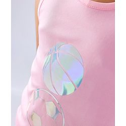 Pine Active Poly Lycra Knit Athleisure Sleeveless Top & Bottom Set Balls Printed - Pink