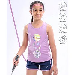 Pine Active Poly Lycra Knit Athleisure Sleeveless Top & Bottom Set Balls Printed - Purple Blue