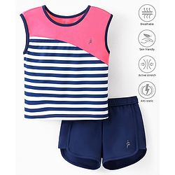 Pine Active Stretchable Sleeveless T-Shirt and Shorts Set Striped - Pink Blue