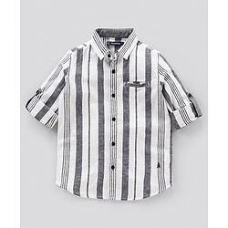 Pine Kids Full Sleeves Stripe Shirt Softener Wash - White
