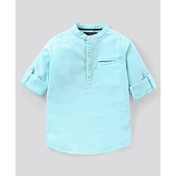 Pine Kids Full Sleeves Striped Shirt Half Button Placket Softner Wash - Blue