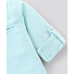 Pine Kids Full Sleeves Striped Shirt Half Button Placket Softner Wash - Blue