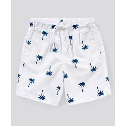 Pine Kids Mid Thigh Shorts with Softner Wash Coconut Tree - White