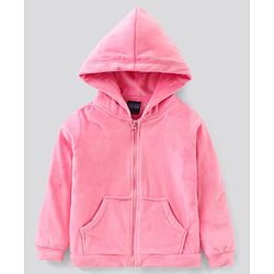 Pine Kids Full Sleeves Velour Set with Hoodie and Trouser - Pink