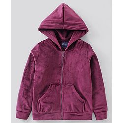 Pine Kids Full Sleeves Velour Set with Hoodie and Trouser - Purple