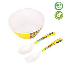 Pine Kids Melamine Bowl With Fork And Spoon Yellow - Pack Of 3