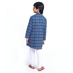 Pine Kids Full Sleeve Boys Kurta Pyjama Set with Cotton Lining Self Printed - Blue Sapphire
