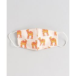 Pine Kids Full Sleeves Kurta Pyjama Set with Camel Printed Nehru Jacket & Mask - Light Yellow