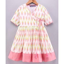 Pine Kids Three Fourth Sleeves Ethnic Dress with Head Band - White