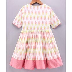 Pine Kids Three Fourth Sleeves Ethnic Dress with Head Band - White