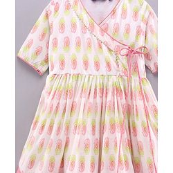 Pine Kids Three Fourth Sleeves Ethnic Dress with Head Band - White