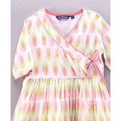 Pine Kids Three Fourth Sleeves Ethnic Dress with Head Band - White