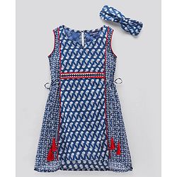 Pine Kids Printed Ethnic Dresses with Hair Band - Blue