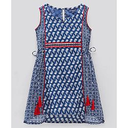 Pine Kids Printed Ethnic Dresses with Hair Band - Blue
