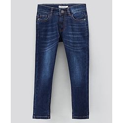 Pine Kids Full Length Denim Jeans Enzyme Washed with Whiskers - Medium Blue