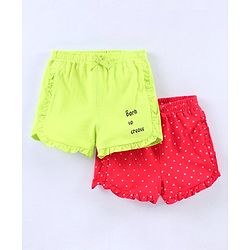 Pine Kids Mid Thigh Organic Cotton Biowashed Shorts Pack of 2 - Red Green