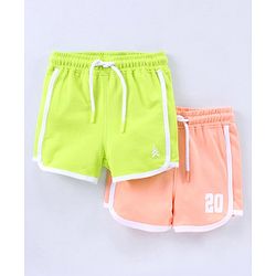 Pine Kids Mid Thigh Organic Cotton Biowashed Shorts Pack of 2 - Peach Green