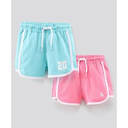 Pine Kids Knee Length Solid Color Shorts with Organic Cotton and Biowash - Blue Pink